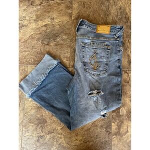 RARE Y2K Baby Phat Jeans Size 14‎ Distressed Ripped Frayed Hem Wide Leg Denim